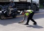 Jelang Nataru, Polres Gresik Tandai Jalan Berlubang Untuk Keselamatan Pengendara