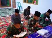 Meski Puasa Dan Bekerja Seharian, Satgas TMMD Ke 127 Kodim 0808/Blitar Tetap Laksanakan Tadarus Di Desa Krisik
